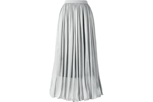 THHGPO Women's Metallic Shiny Maxi Skirts Lightweight Silky Flowy Skirt for Summer Beach Holiday