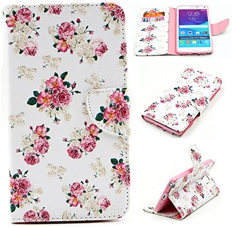 Note 4 Case, Galaxy Note 4 Wallet Case, U-Gem star Galaxy Note 4 PU Leather Wallet Stand Magnetic Cover Case for Samsung Galaxy Note 4,with SIM Card Adapter Kit+Screen Protector+Black Stylus (Flower)