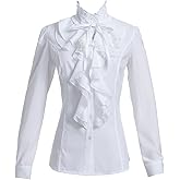 Taiduosheng Women Shirts Lace Ruffle Neck Stand-Up Collar Victoria Ruffle Bow BlouseLong Sleeve OL Shirt Tops US S-US 2XL