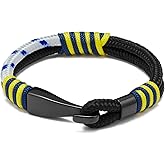 BTEYIVTA Men's Nautical Anchor Cuff Bracelet, Handmade Black & Blue Stainless Steel Rope Wristband with Lobster Claw Clasp