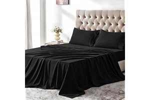 Hotella Luxury Queen Size Bed Sheets - Breathable & Cooling 4 Pieces Hotel Bed Sheet Set for Hot Sleepers, 14" Deep Pocket Sheets + Pillowcases Set, Shrinkage & Non-Fade, Easy Care Bedding Set, Black