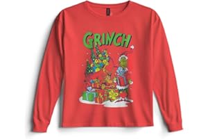 ISAAC MORRIS LIMITED Dr. Seuss The Grinch Boy's Christmas T-Shirt - Crewneck Pullover Long Sleeve Holiday Tee for Kids