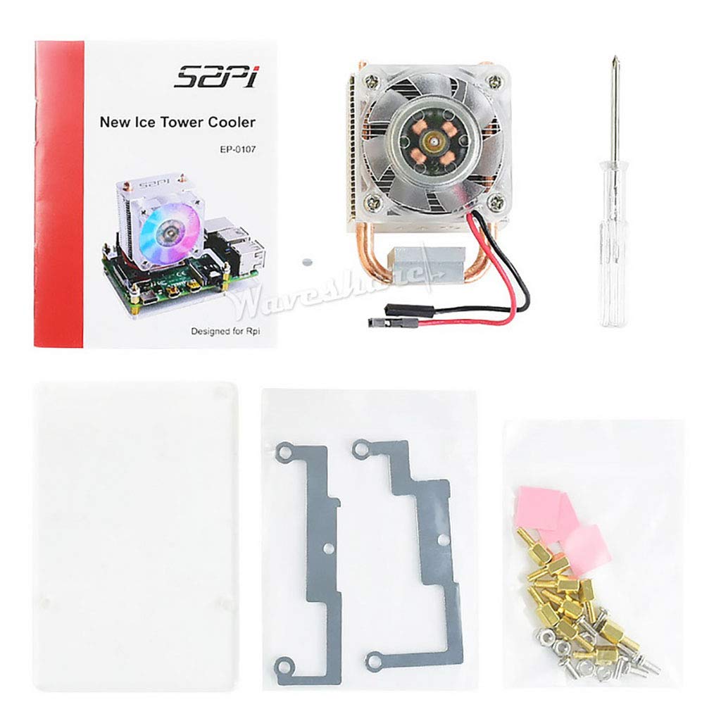 ICE Tower CPU Cooling Fan for Raspberry Pi Super Heat Dissipation Multi-layer Heat Sinks 7 Blades Powerful Fan Reduce Temperature from 80℃ to 40℃ with 7 Color LEDs