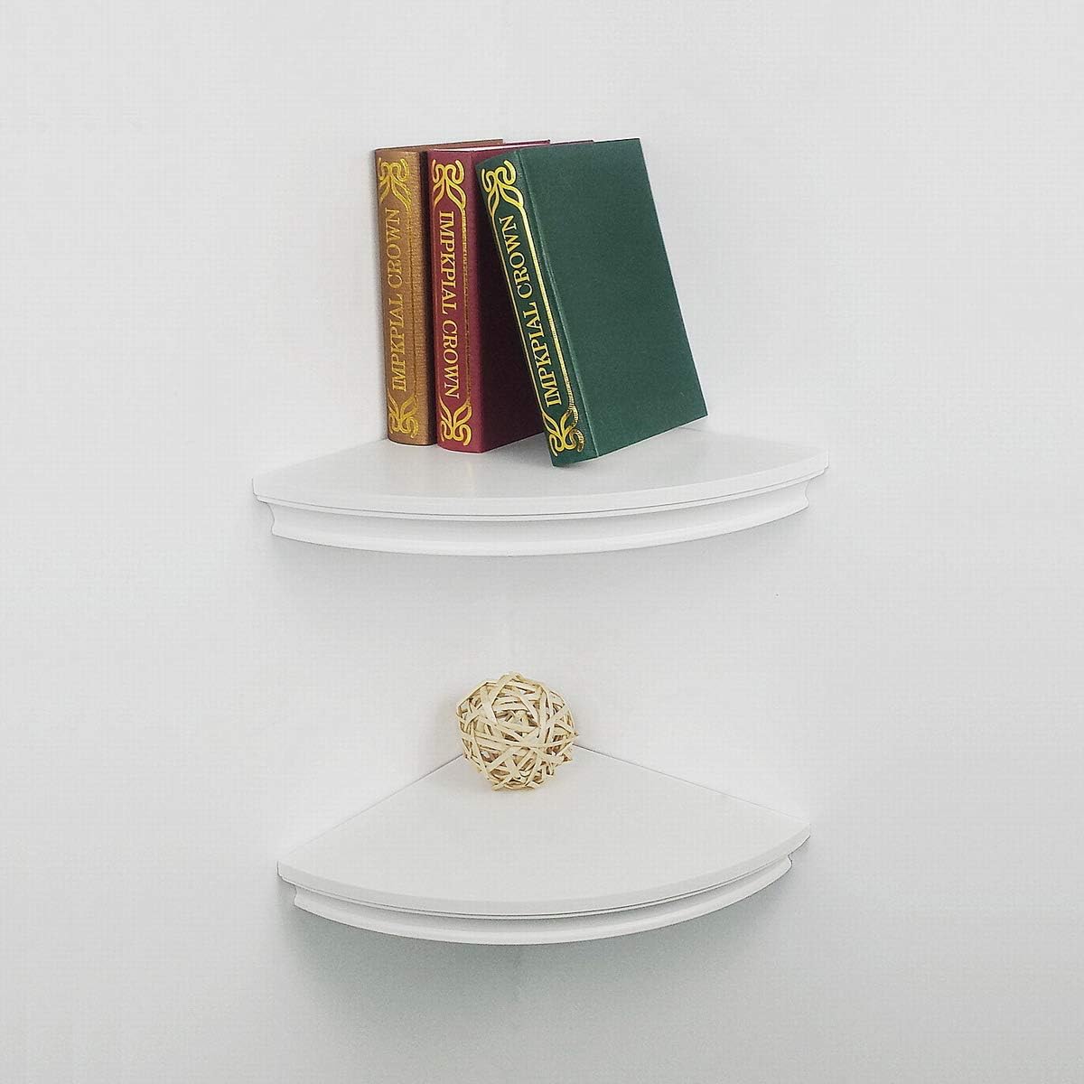 HAO Set of 2 Classic Radial Corner Wall Shelf Contoured Shelving MDF Floating Corner Shelves Approx.12” White: Kitchen & Dining