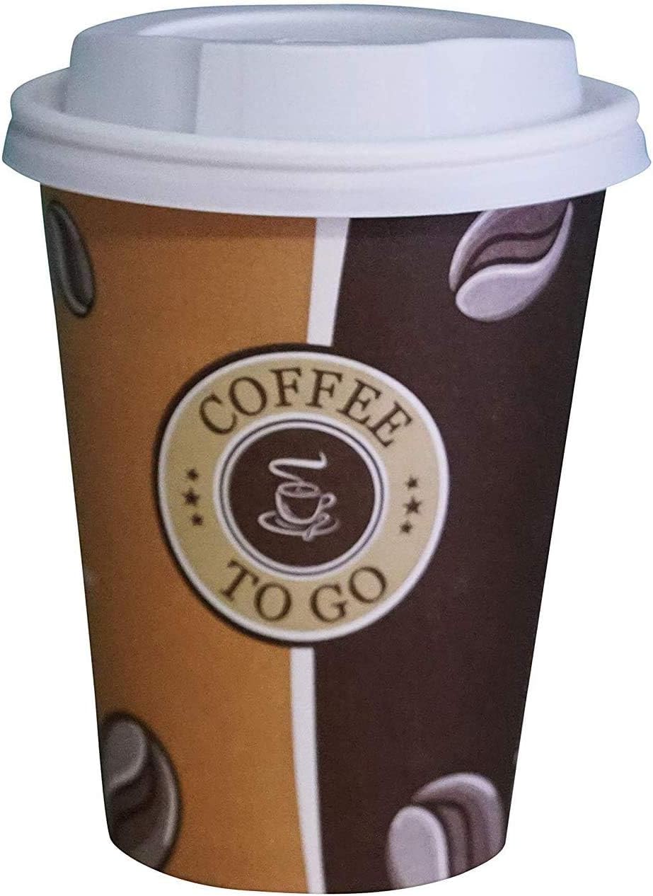 Gastro-Bedarf-Gutheil 100 Pappbecher Einwegbecher EINWEG Coffee to go 0,3 L Top Becher mit 100 Deckel in weiss Ideal für Coffee Latte Machiato Cappuccino Chocolate Tea Cream
