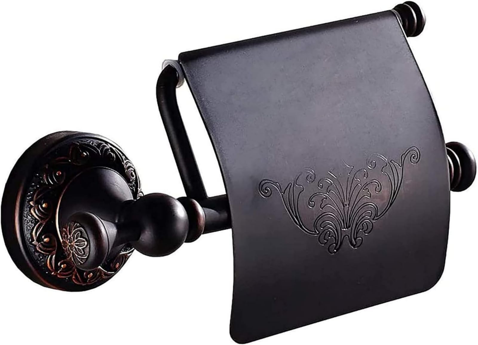 Vintage Toilet Roll Holder Brass Toilet Paper Holder with Cover - Wall Mounted Bathroom Tissue Roll Storage Solution (Antique Black)