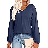 Dokotoo Womens Tops Fashion V Neck Long Sleeve Tops for Women Fall Outfits for Women 2025 Casual Loose Blouses
