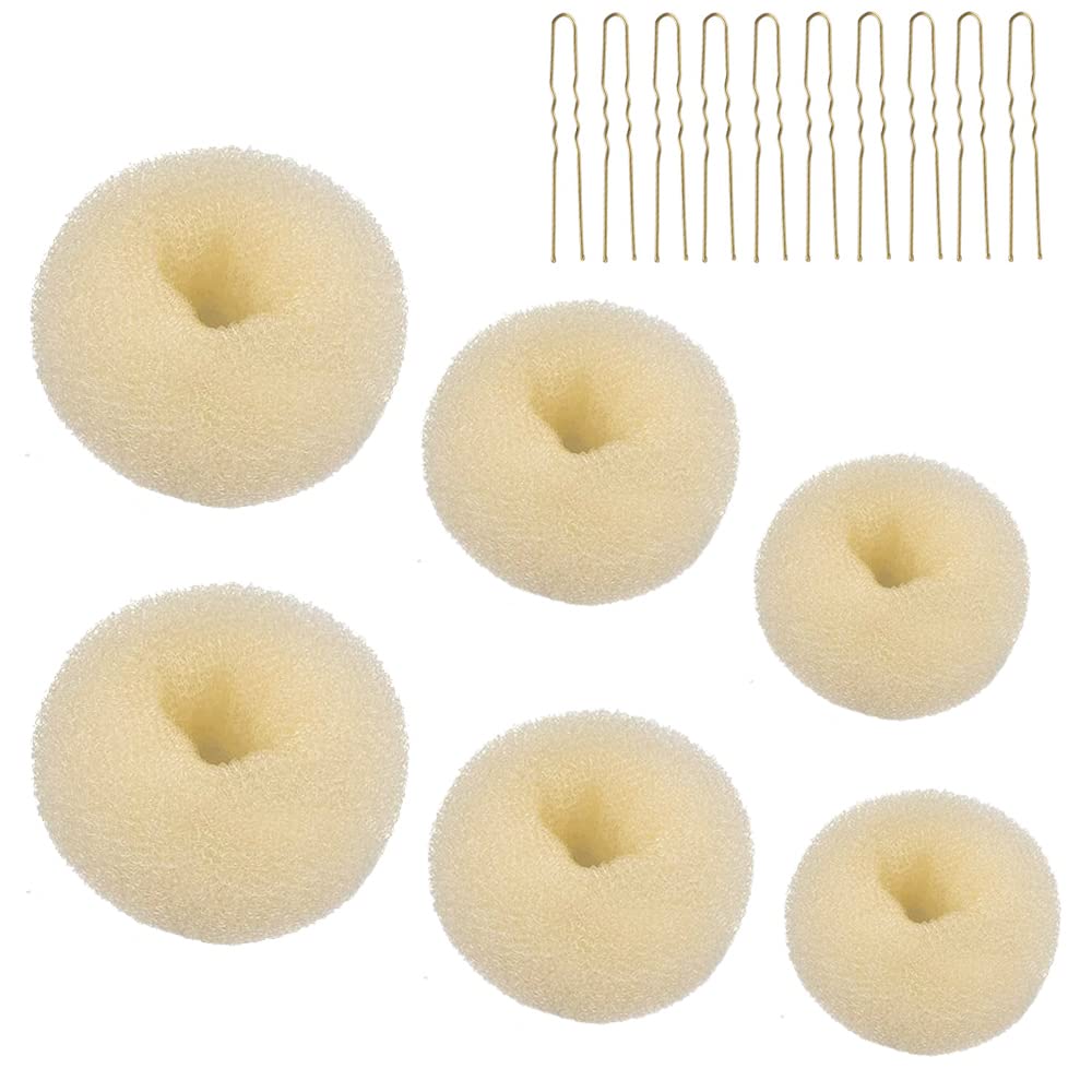 Thboxes 6 Pcs Hair Donut Hair Doughnut Bun Doughnut Blonde Donut Bun Rings Bun Maker Set with 20 Pcs U-Shaped Hair Pins for Girls Kids and Women