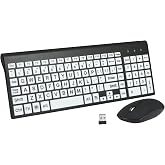 Full Size Large Print 2.4g Wireless Keyboard and Mouse with Oversized Print for Visually Impaired Low Vision Individuals (Black)