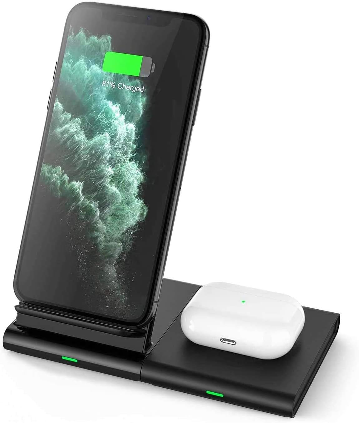 Hoidokly Wireless Charger, Dual Charging Station 10W for Samsung Active 2/Gear S3/Buds Live, S22/S21/S20/S10/9/8/Note 20/10/9, 7.5W for iPhone 13 Pro Max/12/11/XS/X/Airpods Pro, Black (No Adapter)