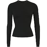 SSLR Womens Long Sleeve Shirts Basic Crop Tops Slim Fit T-Shirts Stretch Crew Neck Tee Comfort