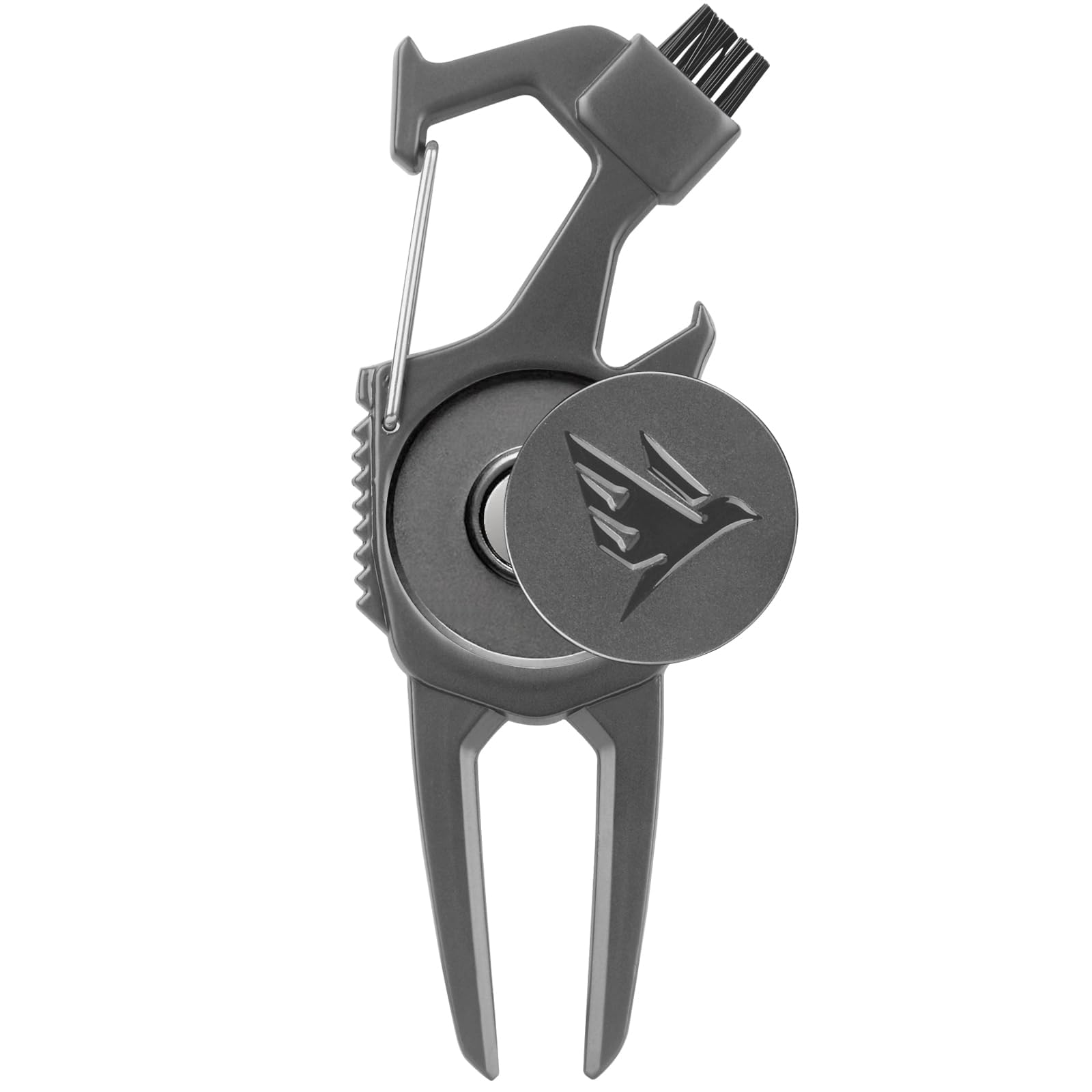 SWIFTEE Golf Divot Pitch Mark Repair Tool 7-in-1 - Club Holder, Brush, Clip Buckle, Groove Cleaner, Bottle Opener, Ball Marker, Divot Tool - Gift Box Included (Matte Black)