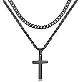 Fiusem Valentines Gifts for Him - 2 Pcs Cross Necklace Chain for Men and Women, Layered Mens Cross Necklaces Stainless Steel Pendant Cuban Link Rope Chain 16-26 Inch, Jewelry Gift