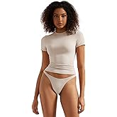 SUUKSESS Women Double Lined Fitted Basic Tee Crew Neck Short Sleeve Y2K Crop Top