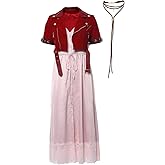 COSTHAT Women Aerith Gainsborough Cosplay Costume Halloween Red Jacket Dress Full Set