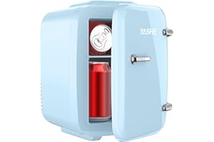 YASHE Mini Fridge, 4 Liter/ 6 Cans Small Refrigerator for Bedroom, 110V AC/ 12V DC Thermoelectric Cooler and Warmer for Drink Office Dorm Car, Blue