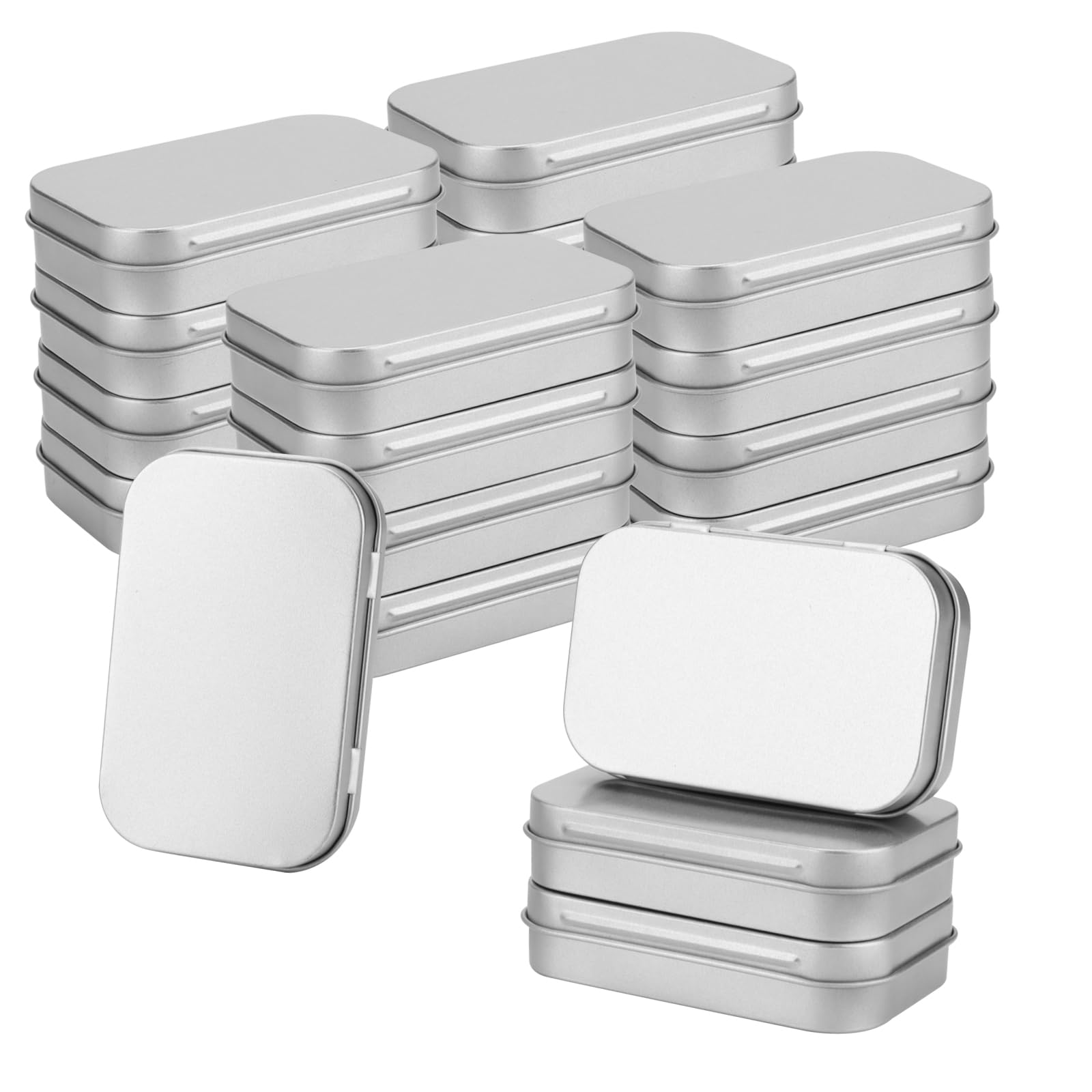 JOIKIT 20Pcs Rectangular Metal Empty Hinged Tins, 9.5 x 6 x 2cm Silver Mini Tin Box, Metal Storage Tin, Basic Necessities Home Storage Organizer Mini Box Set