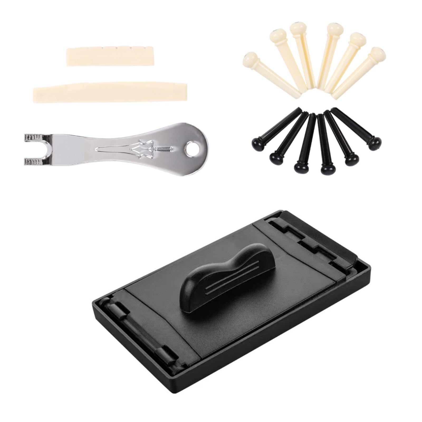 Guitar Puller Remover, Acoustic Guitar Bridge Pins Puller with Guitar Nut 12 Pieces Guitar Bridge Pins and 1 Piece String Cleaner Guitar, Acoustic Guitar DIY Replacement Parts