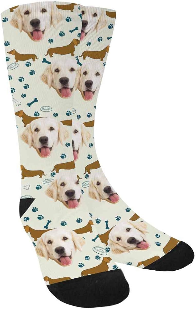 Amazon Com Custom Dog Socks Put Your Dog On Socks Dogs Paws And Bones Crew Socks Unisex Clothing