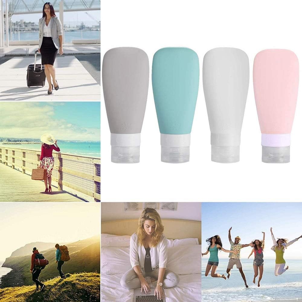 Silicone Travel Bottles, Vonpri Leak Proof Squeezable Refillable Travel Accessories Toiletries Containers Travel Size Cosmetic Tube for Shampoo Lotion Soap Liquids (4pack)