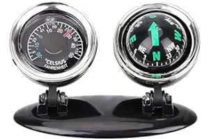 MACHSWON Adjustable Vehicle Mount Dashboard Compass 2 in 1 Car Thermometer Compass Navigation/Direction Guide Ball Black with Adhesive for Marine Boat Car Truck
