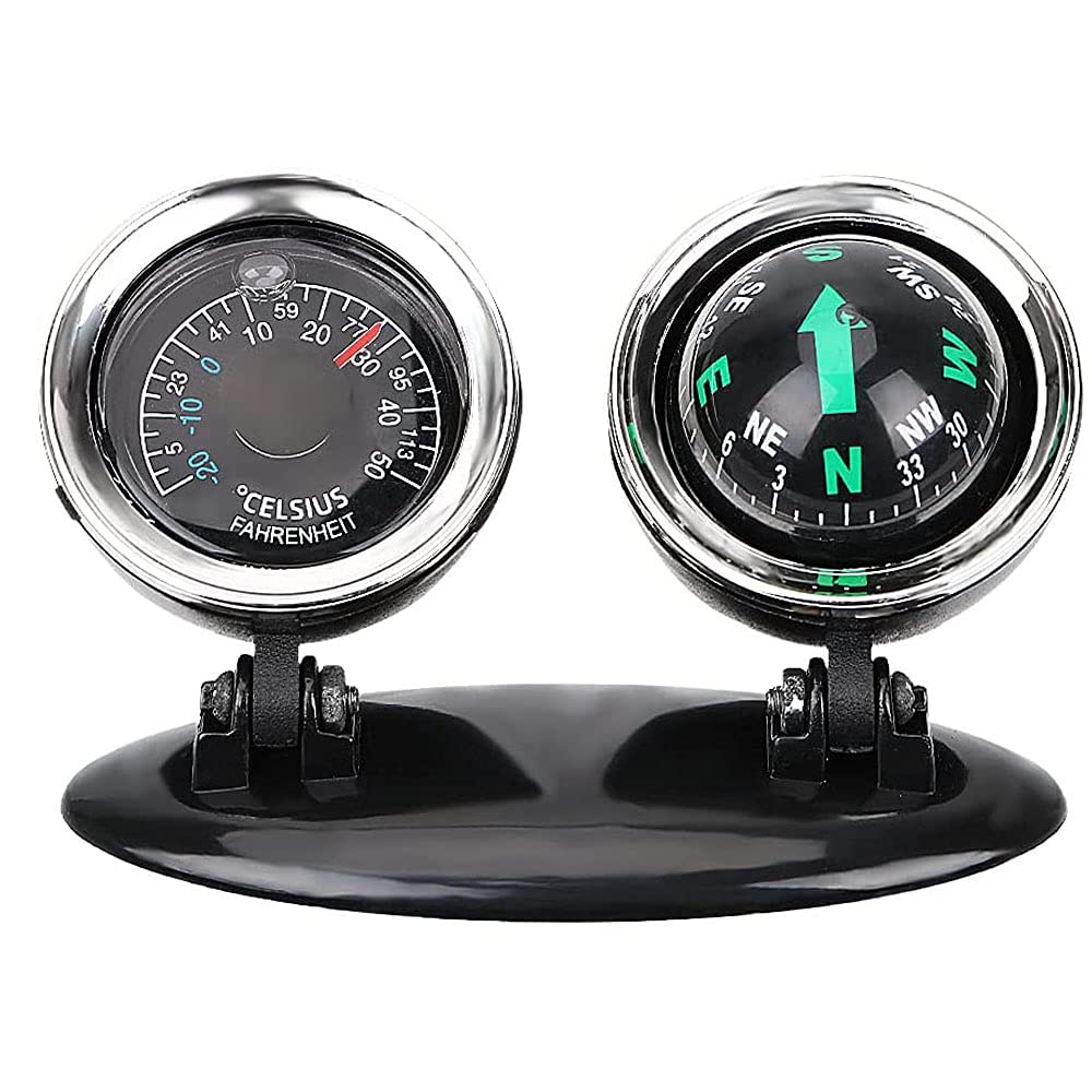 Photo 1 of Riloer 2 In 1 Car Thermometer Compass, Navigation/Direction Guide Ball Black, Adjustable Vehicle Mount Dashboard Compass, With Adhesive For Marine Boat Car Truck