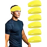 6 Pack Sport Headbands for Men & Women, Sweat Wicking Workout Sweatband, Bright Hairband for Running, Cycling, Football, Yoga