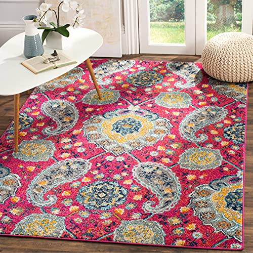 SAFAVIEH Madison Collection Area Rug - 4' Square, Fuchsia & Gold, Boho Chic Gla…