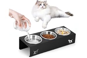 LYCC Metal Elevated cat Bowls with Non-Slip Base, 15°Tilted Integrated Stand Anti Vomiting Raised Cat Dishes, Includes 3 Stainless Steel Bowls for Food and Water, Suitable for Cats and Small Dogs.