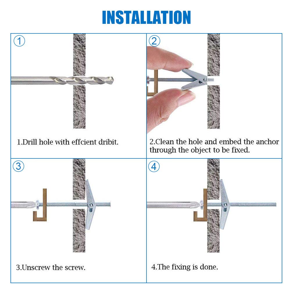INCREWAY 24pcs Zinc Plated Steel Round Head Toggle Bolt and Wing Nut