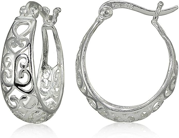 Sterling Silver High Polished Heart Filigree Oval Hoop Earrings Amazon
