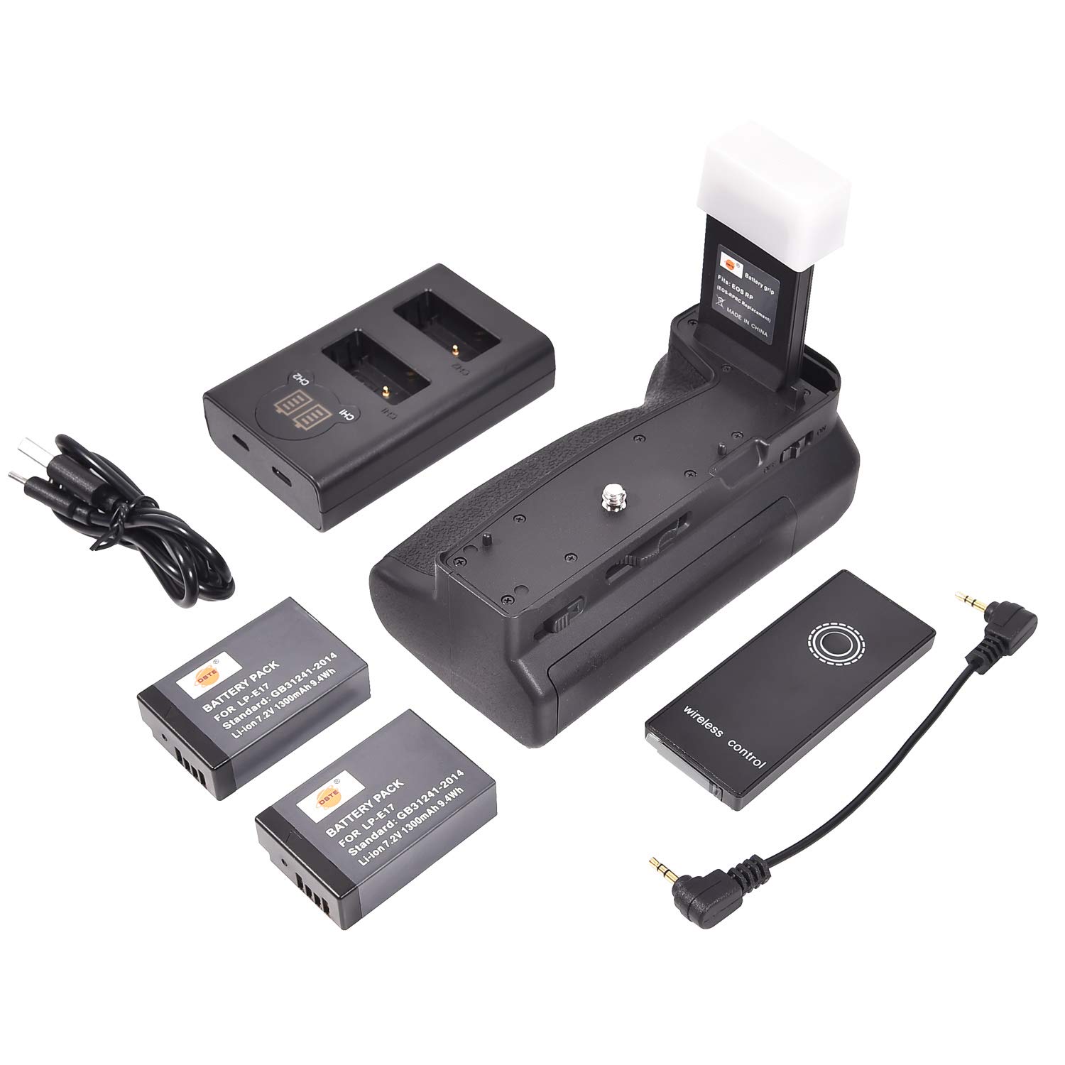 DSTE IR Remote EOS RP RC Vertical Battery Grip Holder + 2x LP-E17 Battery + Dual USB Charger with LCD Display Compatible for Canon EOS RP Camera