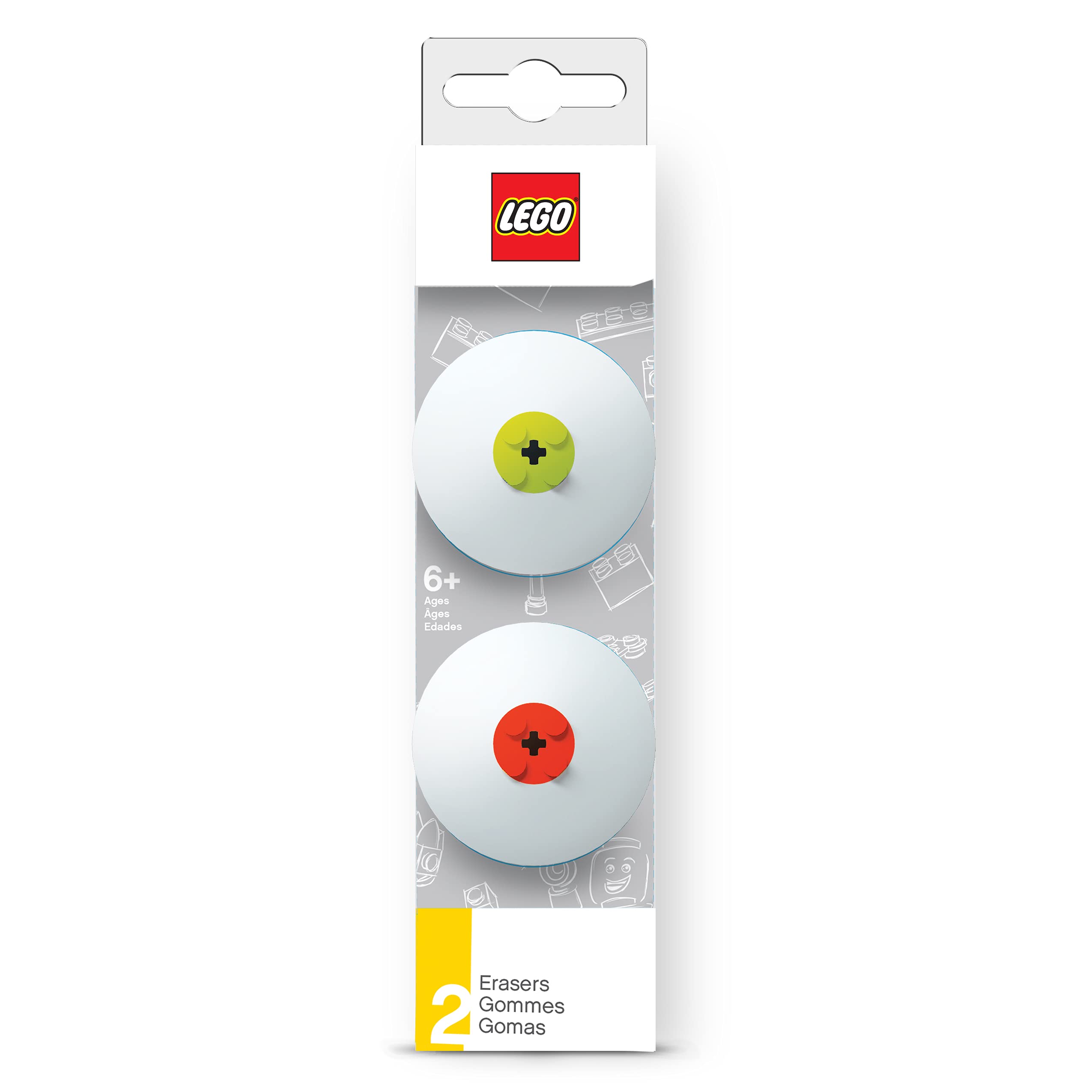 LEGO Eraser Set - Red & Lime, 2 Count, 51519 - for School, Office, College