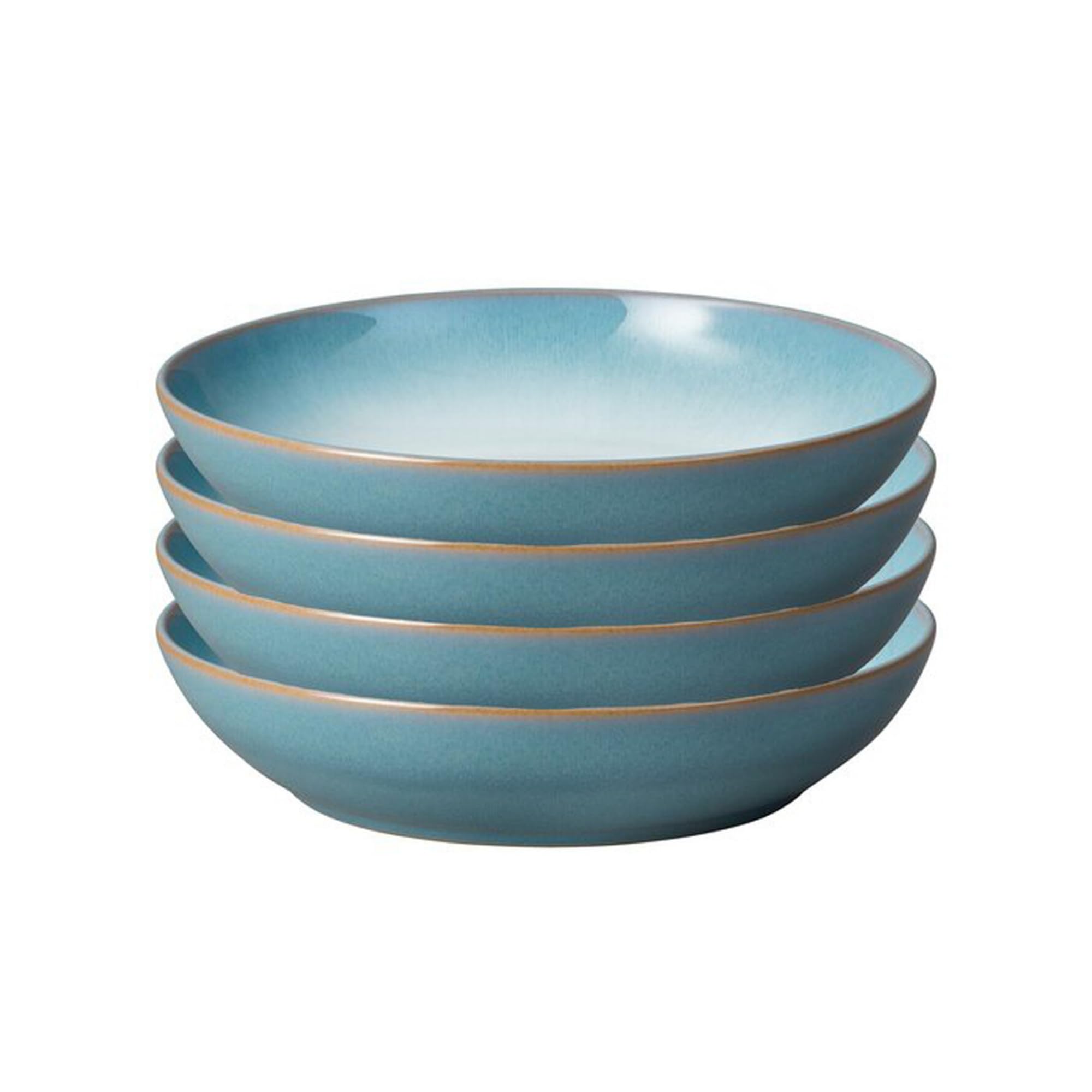 Denby - Azure Haze Blue Pasta Bowls Set of 4-1050ml Large Stoneware Ceramic Classic Bowls for All Pasta Dishes - Dishwasher Safe - Blue, White Reactive Gradient Glaze - Chip Resistant