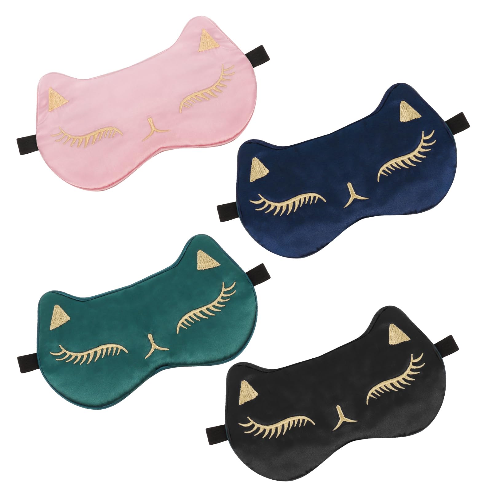 Heyu-Lotus 4 Pack Eye Mask for Sleeping, Soft Cute Cat Sleep Mask Adjustable Strap Sleeping Blackout Masks Eye Covers Blindfolds for Women Men Kids