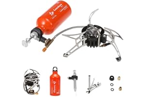 RichVibe Multi Fuel Camping Stove with 500ml Aluminum Fuel Bottle, for Diesel Gasoline and Liquid Gas, Foldable Lightweight P