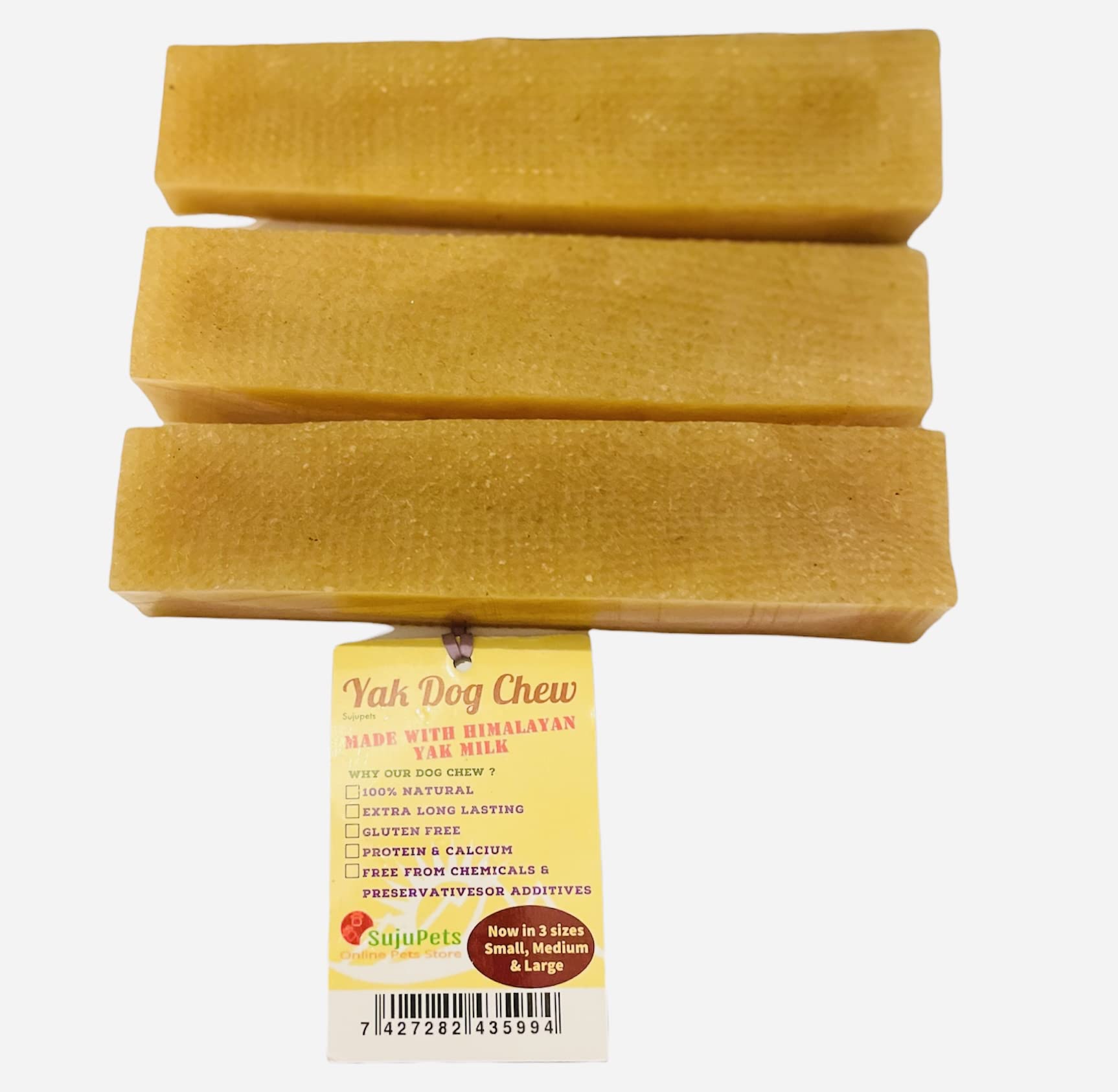 Orginal Yak Milk Dog Chews, Himalayan Yak Milk Chew, Long Lasting, Natural Yak Chews Treat for Your Dog, Puppy(3 Pieces X-Large Yak Chew)