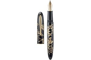 HONG DIAN Hongdian N23 Black Rabbit Fountain Pen, Iridium Extra Fine Nib Gold Trim, New Year Lucky Rabbit Carving Design, Smooth Writing Pen with Converter and Metal Pen Box Set