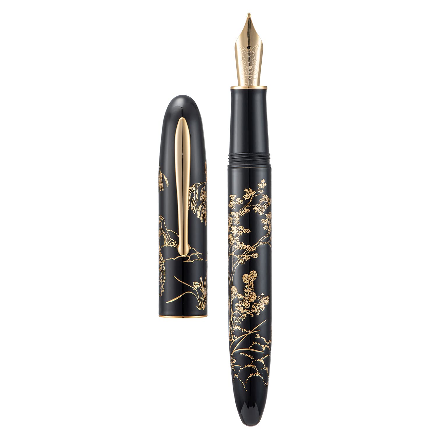 Hongdian N23 Black Rabbit Fountain Pen, Iridium Extra Fine Nib Gold Trim, New Year Lucky Rabbit Carving Design, Smooth Writing Pen with Converter and Metal Pen Box Set