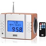August MB300 Mini Wooden MP3 Stereo System and FM Clock Radio, with Card Reader, USB Port & AUX Jack (3.5mm Audio In), 2 x 3W