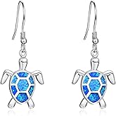 KINGWHYTE Turtle Dangle Earrings 925 Sterling Silver Animal Earrings Hawaiian Blue Opal Earrings Jewelry Gifts for Women