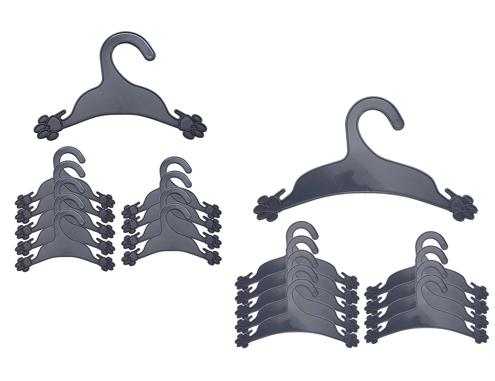 20x Black Pet Baby Clothes Hangers, 5x7 inch & 6x7 inch Cute Dog Paw Print Shape Pet Plastic Clothes Rack for Baby Dog Cat Pet Small Coat Pet Shop