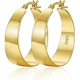 OOOPEL 10mm Wide 925 Sterling Silver Hoops Earrings for Women, 14K Real Gold Plated Hoop Earrings for Women Hypoallergenic Lightweight Oversize Big Gold Hoop Earrings Jewelry Gifts 30/40/50/60MM