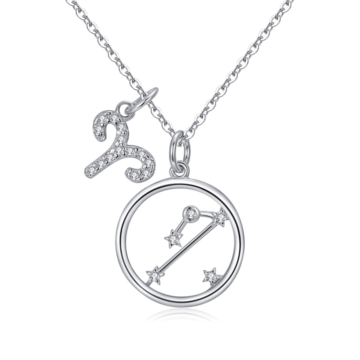 Qings Minimalist Aries Horoscope Necklace - 925 Sterling Silver Constellation Pendant, Star Astrology Necklace with Two Separate Aries Charm Pendants, Unique Conversation Starter