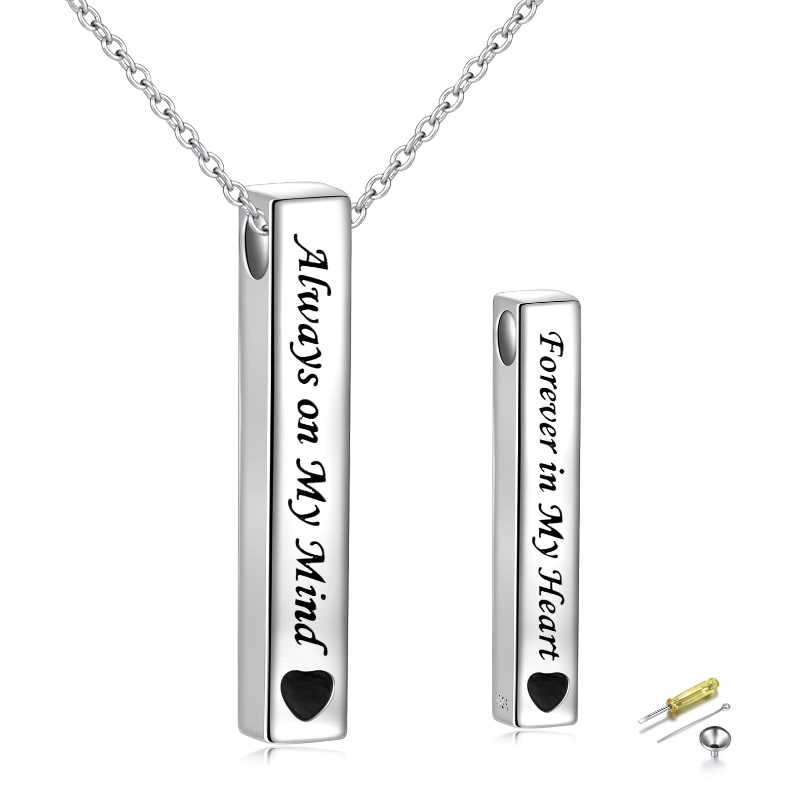 Flyow Bar Urn Necklaces for Ashes for Women Girls Cremation Jewelry 925 Sterling Silver Eternity Memorial Forever in My Heart Ashes Keepsake Adjustable Length (Bar Style) — image 1