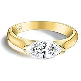 JoyToGo 14k Gold Plated Rings for Women-Non Tarnish, 2ct Cubic Zirconia Solitaire Pear Marquise Shape, 925 Sterling Silver Fake Diamond Ring for Engagement Wedding, Trendy Jewelry for Her