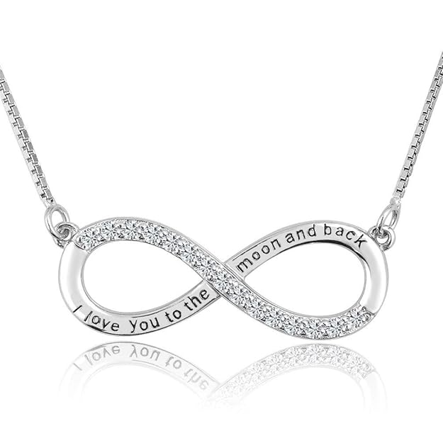 Poetic Charms Infinity Unendlichkeit Infinity Ich liebe dich bis zum Mond und zurück Halskette 925 Sterling Silber Zirkonia A