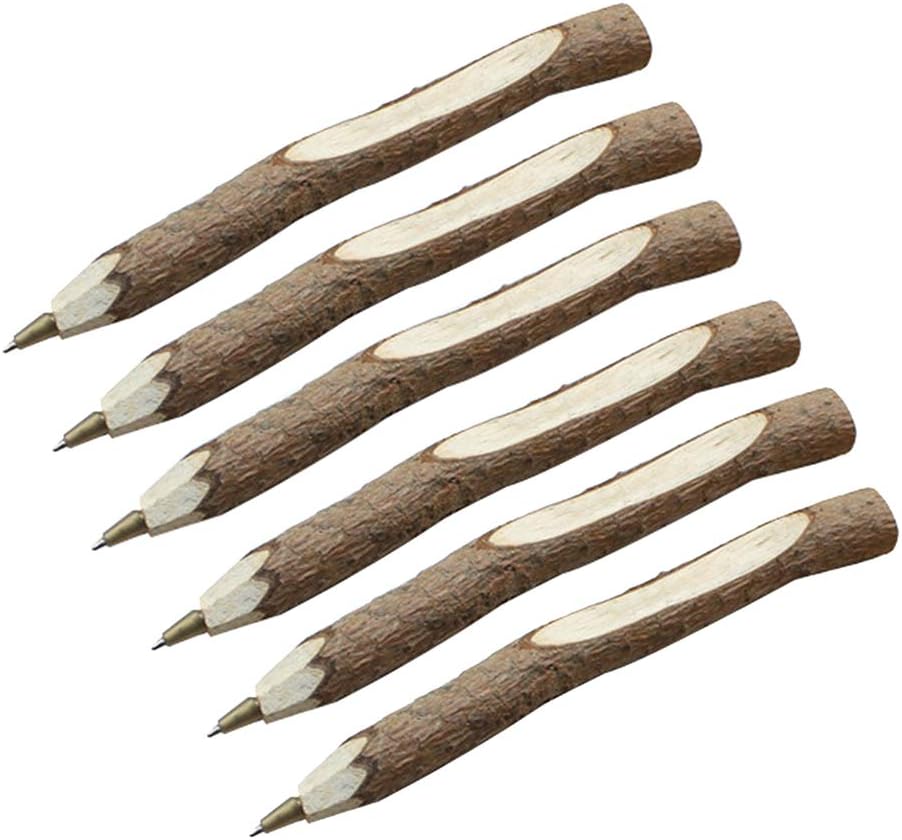 Kentop 6pcs Wooden Pens Creative Ecological Handmade Wooden Ballpoint Pen Gift Ballpoint Pen Office Supplies Stationery