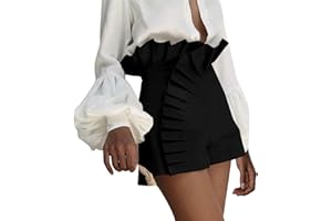 CGGMVCG Women Shorts for Summer Women's Solid Color Ruffled Hem Pleated High Waisted Fashionable Sexy Womens Casual Shorts