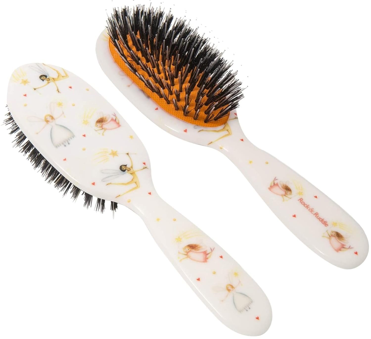 Rock & Ruddle Natural Mixed Boar Bristle Hair Brush for Women and Kids (Small/Travel Size, 17.5cm) - Perfect for Wet or Dry Hair, Detangling Smoothing Blowdrying - Made in UK - Fairies Design